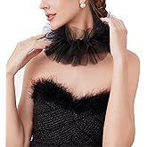 XEPST Clown Tulle Ruffled Collar, Renaissance Victorian Neck Ruffle Collar for Halloween Renaissance Costume Cosplay - Black