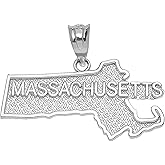 Claddagh Gold .925 Sterling Silver Dangling USA American State Map with Star Texture Charm Pendant - Choice of State