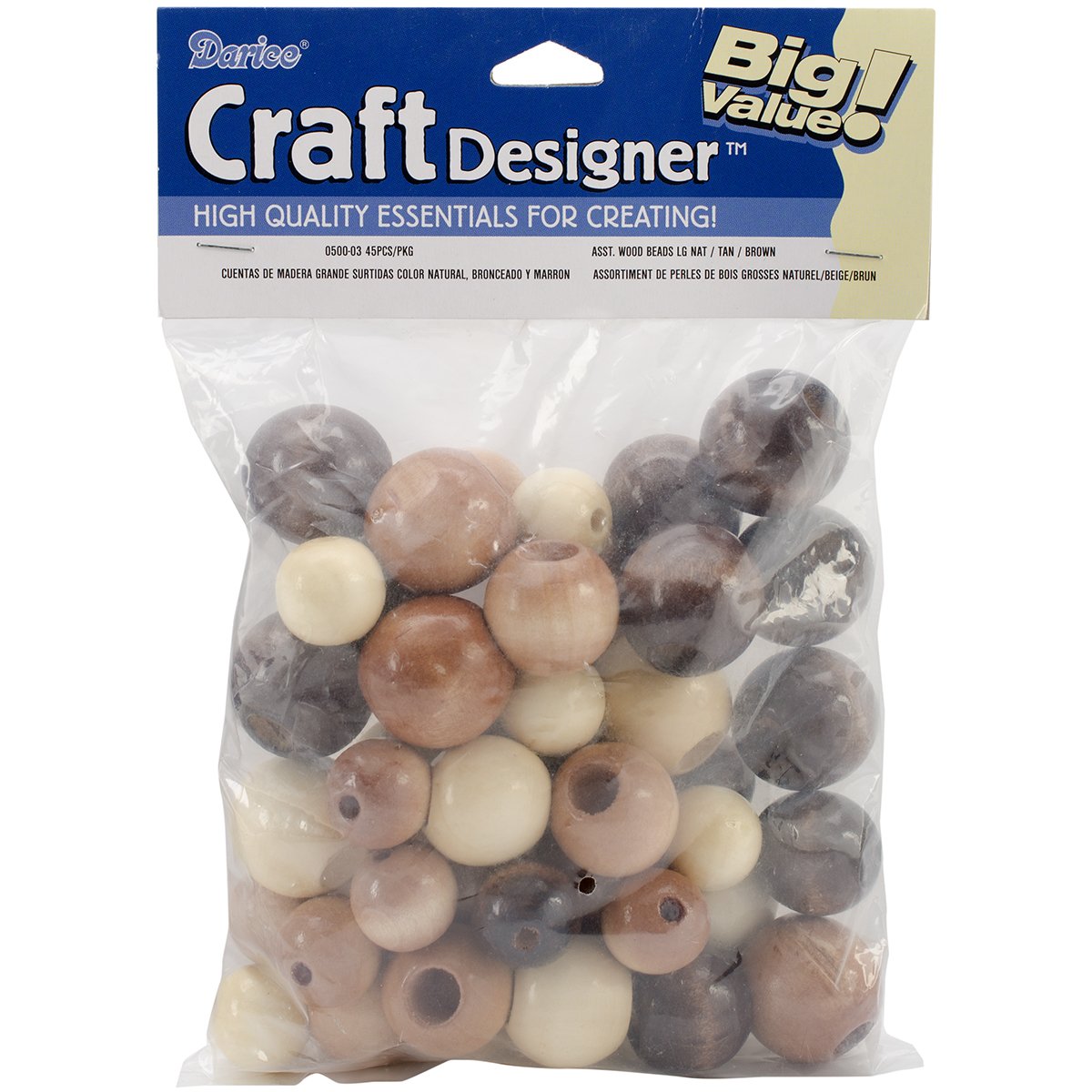 Darice Large Wood Beads Assorted 45/Pkg-Earth Tones