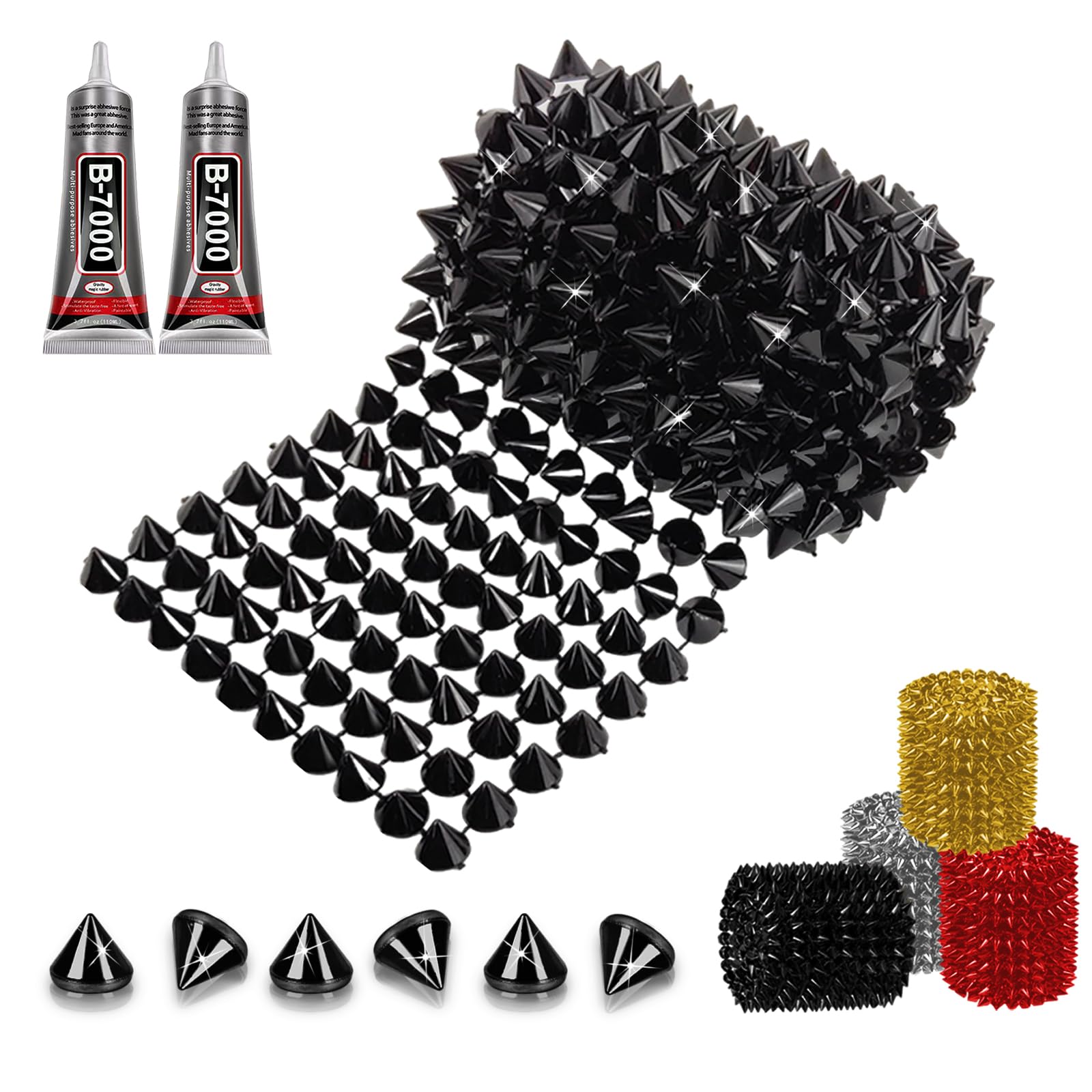 Photo 1 of 0.5 Yard Spike for Crafts Stude for Clothing, Black Spike Stud with Glue, Cone Flatback Plastic Trim Mesh for Holloween Party Decoration Costume DIY Crafts