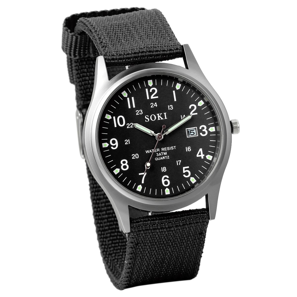 Avaner Nylon Strap Wrist Watch Men's Military Sport Watch Analog Quartz Watch with Date Sub Window