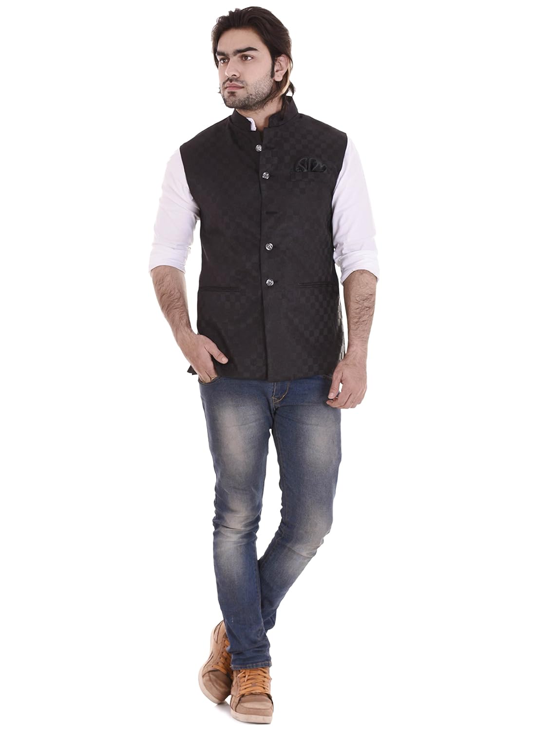 riya fashion men's bandhgala festive vest waist coat nehru jacket fabric jacquard