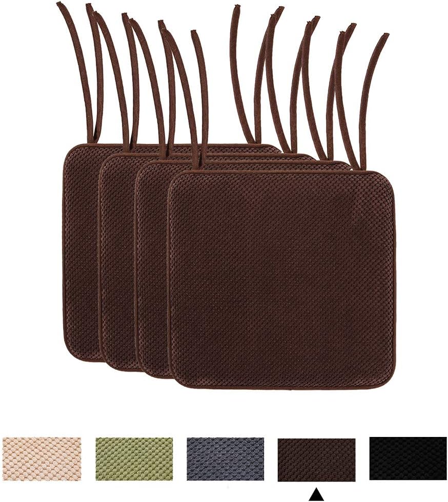 smiry Memory Foam Chair Cushion with Ties Honeycomb Pattern Chair Seat Pads Non Slip Rubber Back Rounded Square 16