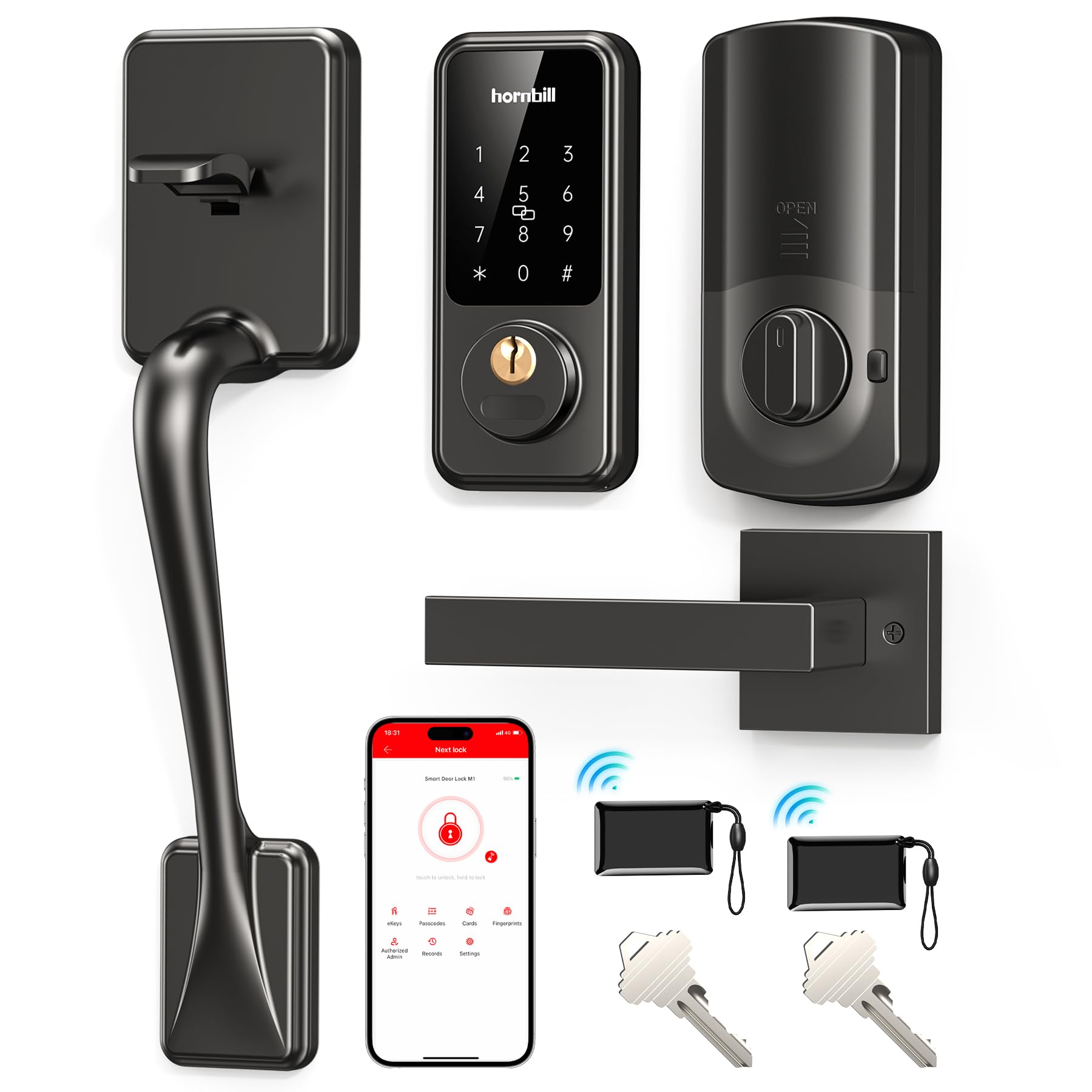 Photo 1 of Smart Front Door Lock Set: Hornbill Keyless Entry Door Lock Deadbolt with Handle, Digital Keypad Smart Home System, Auto-Lock, Easy Install, Matte Black
