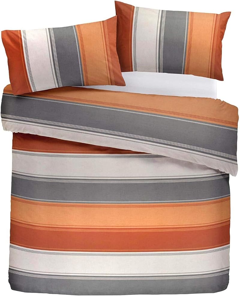 Fusion Betley Stripe Reversible Duvet Cover Set Spice King