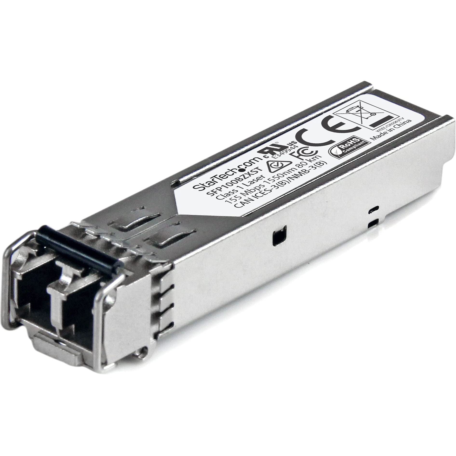 StarTech.com MSA Uncoded Compatible SFP Module - 100BASE-ZX - 100MbE Single Mode Fiber (SMF) Optic Transceiver - 100Mb Ethernet SFP - LC 80km - 1550nm - DDM (SFP100BZXST)