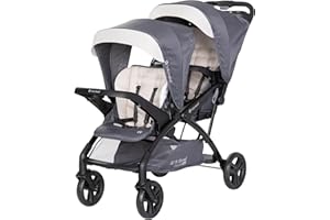 Baby Trend Sit N' Stand Tandem Double Stroller 2.0 DLX with 5 Point Safety Harness, Shaded Canopy, 2 Cup Holders, and Ample Storage Space, Magnolia