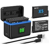 Anegine Insta 360 X5 Battery, 2 Pack 2850mAh Insta360 x5 Battery Bundle with Dual Fast Charger, Battery Level Display, Compatible with Insta360 X5 Camera (Battery*2, Charger*1)