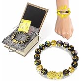 biuufish Feng Shui Bracelet 24K Gold Plated PiXiu Bracelet, Obsidian Dragon Protection Meditation Decompression Prayer Beads Lucky Wealth Bracelets for Men Women