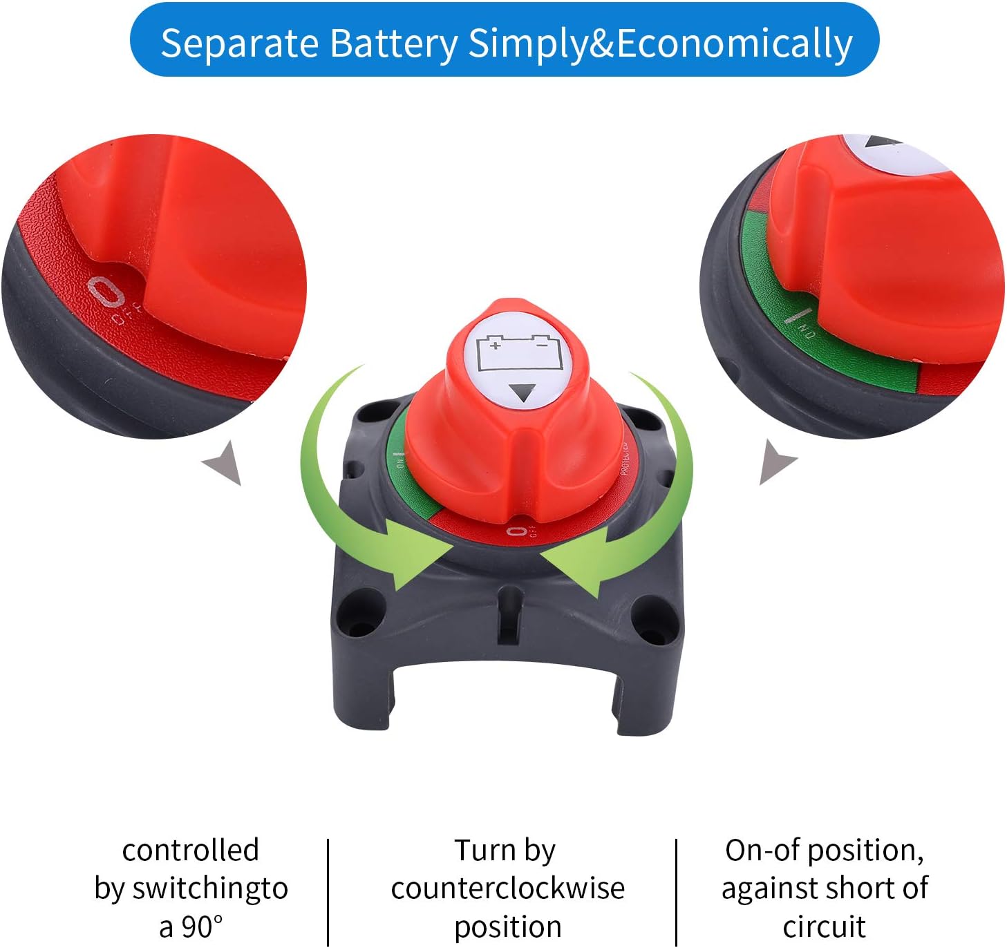 CoCsmart Battery Disconnect Switch, 12V-48V Battery Isolator Switch Master Power Cut Off Kill Switch Waterproof Marine Switch for Car RV Boat Truck ATV Vehicles: Automotive