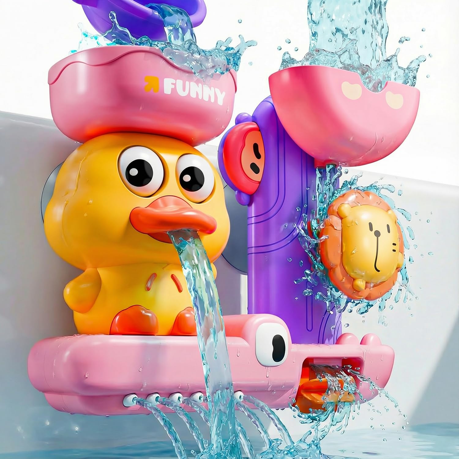 Toddler Bath Toys for 1 2 Year Old: Cute Duck Pink Toys for 1-3 Year Old Girls Gifts - Kids Bath Toy for Girl Age 2-4 - Baby Bath Toys for 18+ Months — image 1