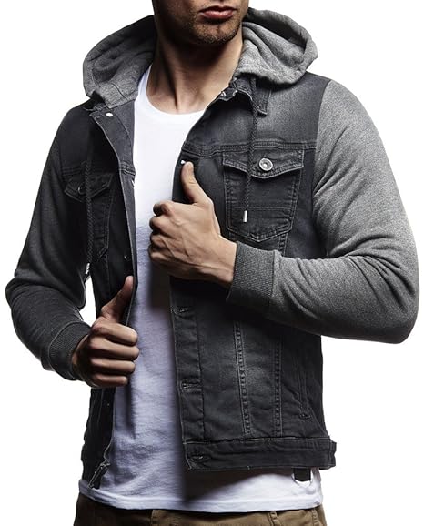 LEIF NELSON Herren Sweat-Jacke Denim | Vintage Jeans-Jacke für Männer mit Kapuze Slim-Fit Langarm | Freizeit Hoodie verwasche
