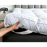 WhatsBedding 5 Inch Duck Feather Bed Mattress Topper, 100% Cotton Extra Thick Mattress Pad, 2500gsm Overfilled Pillow Top, Hotel Collection