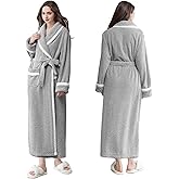 Oksun Womens Long Fleece Robe: Soft Fluffy Warm Bathrobe - Cozy Winter Housecoat Nigthgown with Chic Piping