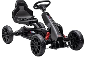 Aosom Go Kart for Kids, Pedal Car with Adjustable Seat, Forward, Backward, Handbrake, Shock Absorption for 3-8 Years, Black