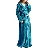 Flygo Womens Fuzzy Plush Long Hooded Robe Full Length Flannel Fleece Bathrobe Warm Housecoat