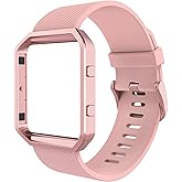 Simpeak Sport Band Compatible with Fitbit Blaze Smartwatch Sport Fitness, Silicone Wrist Band with Meatl Frame Replacement for Fitbit Blaze Men Women, Small, Pink Band+Rose Pink Frame