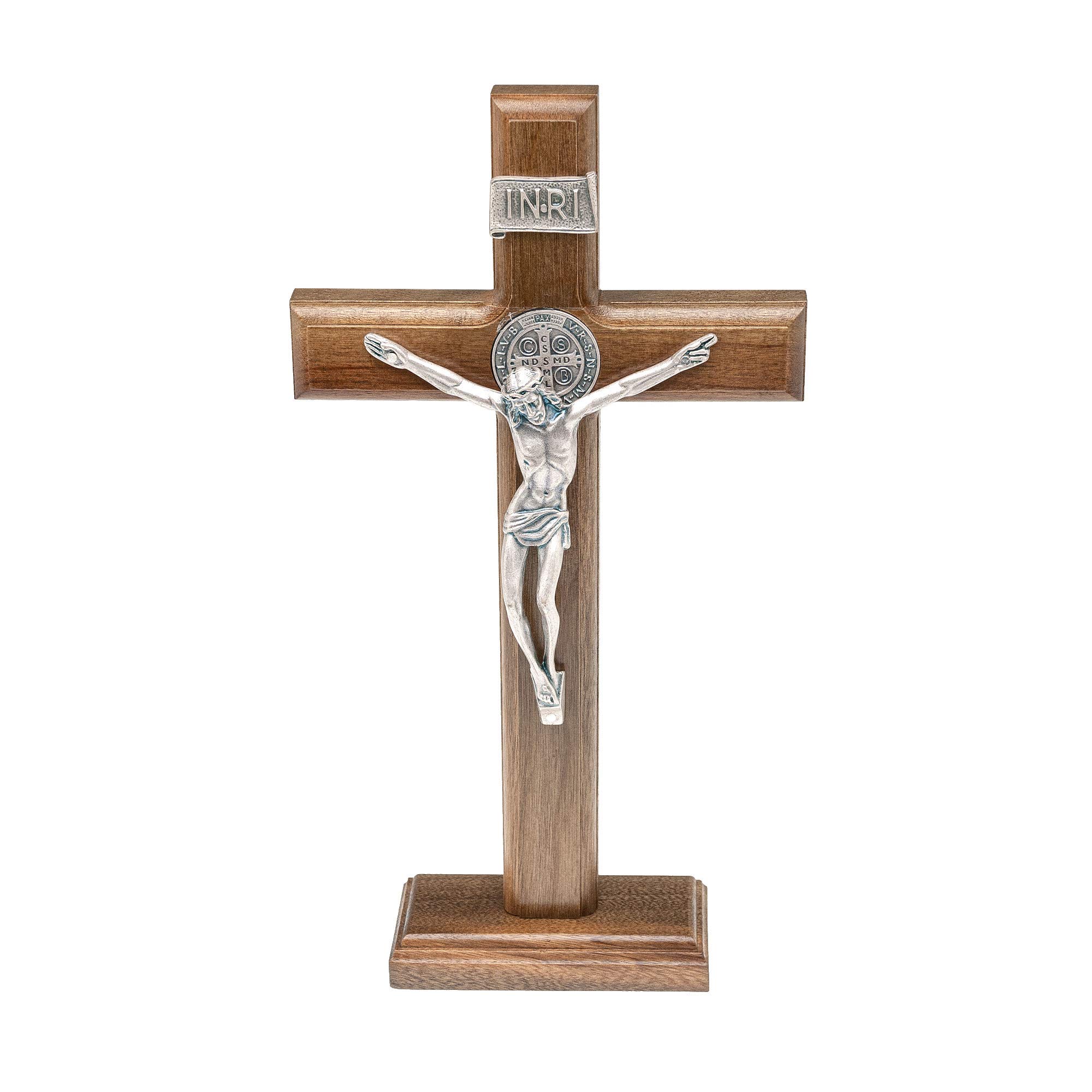 Intercession Crucifix Wall and Table Wooden Crucifix (10" - Antique Silver)
