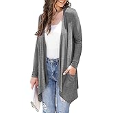 Veryoung Women's Lightweight Cardigan Casual Soft Long Sleeve Floral Knit Cardigans with Pockets High Low Hem Draped Duster