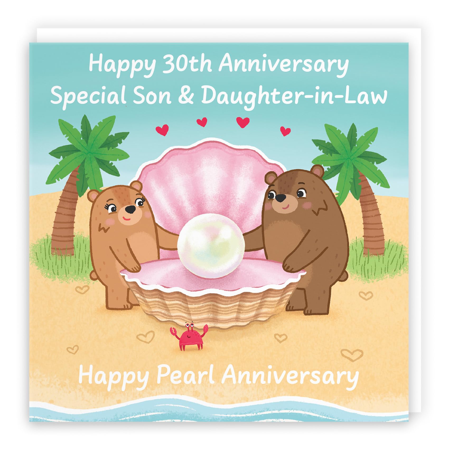 Hunts England - Son And Daughter In Law 30th Anniversary Card - Pearl Anniversary - 30 Years - Cute Fun Bears Card For Son & Daughter-in-Law - Love Story Collection