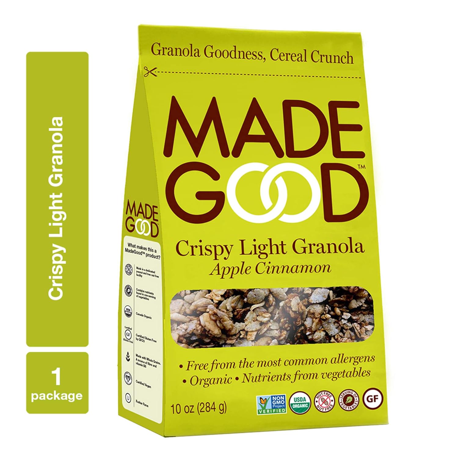 MadeGood Apple Cinnamon Crispy Light Granola [Contains Nutrients of One Serving of Vegetables; Gluten-Free Oats, Sweet Apples, Spicy Cinnamon; Organic, Nut-Free, Allergen-Free Granola Cereal]