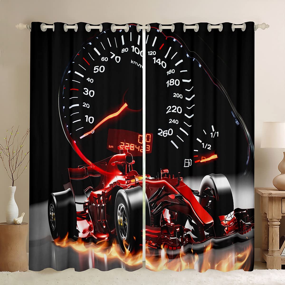 Loussiesd Sports Car Curtains Formula Race Car Window Curtains for Bedroom Living Room for Kids Boys Girls Extreme Sports Window Drapes Cool Speed Red Window Treatments,W46*L54 — image 1