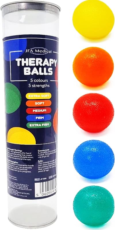 JFA Medical Hand Therapy Exercise Balls 5 Strengths Extra Soft to Extra Firm