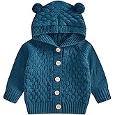 Baby Girl Boy Button Down Hooded Cardigan Winter Warm Sweater Long Sleeve Jumpers Coats Knitted Hoodies Clothes