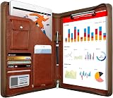 NEWYES Leather Zipper Conference Folder A4 Brown PU Portfolio Organizer