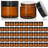 KEYWING 2oz Small Glass Jars with Black Lids, 48 Pack Amber Glass Cosmetic Jars, Round Empty Sample Container with Inner Line