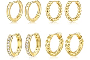 Silver/Gold Huggie Hoop Earrings, Various Mini Earrings Set Hypoallergenic Small Hoops for Women 6mm 8mm 10mm 12mm