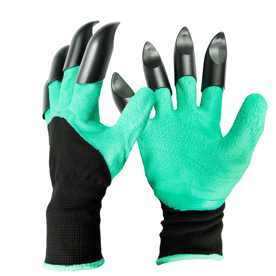 Gardening Gloves With Claws, Textured Rubber Latex Coated Grip Work Gloves Best Digging Garden Tools For Women Men Green Black 1 Pair