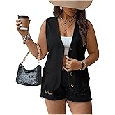 GORGLITTER Women's Plus Size Sleeveless Blazer Vest Tops Button Down Deep V Neck Open Front Blazer Jacket Office Work Trendy