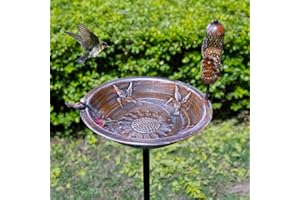 Qipade Metal Bird Bath with Garden Stake, 13" Lightweight Birdbath with Hummingbird Decor, Bird Baths for Garden, Yards Lawn Patio, Bird Lovers Present, 38 Inches Tall