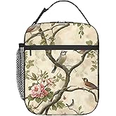 Plistiz Vintage Bird and Floral Insulated Lunch Box for Kids Boys Girls, Lunch Box, Birds Reusable Lunch Bag for School, Office, Work, Picnic, Travel