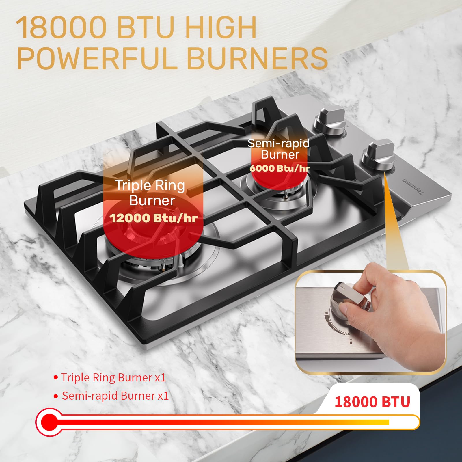 2 Burner Propane Gas Cooktop, 12