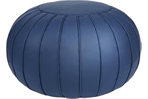 Thgonwid Handmade Foot Stool Ottoman Faux Suede Poufs 21.6" x 13" - Round Storage Floor Cushion Footstool for Living Room, Bedroom and Wedding (Deep Blue) (No Filler)