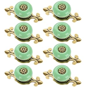 Corasays 2 in 1 Vintage Ceramic Drawer Cabinet Knobs and Pulls for DIY Home Furniture Cabinet Dresser Cupboard Bin Door Handles, Pack of 8 (Green-Bronze)