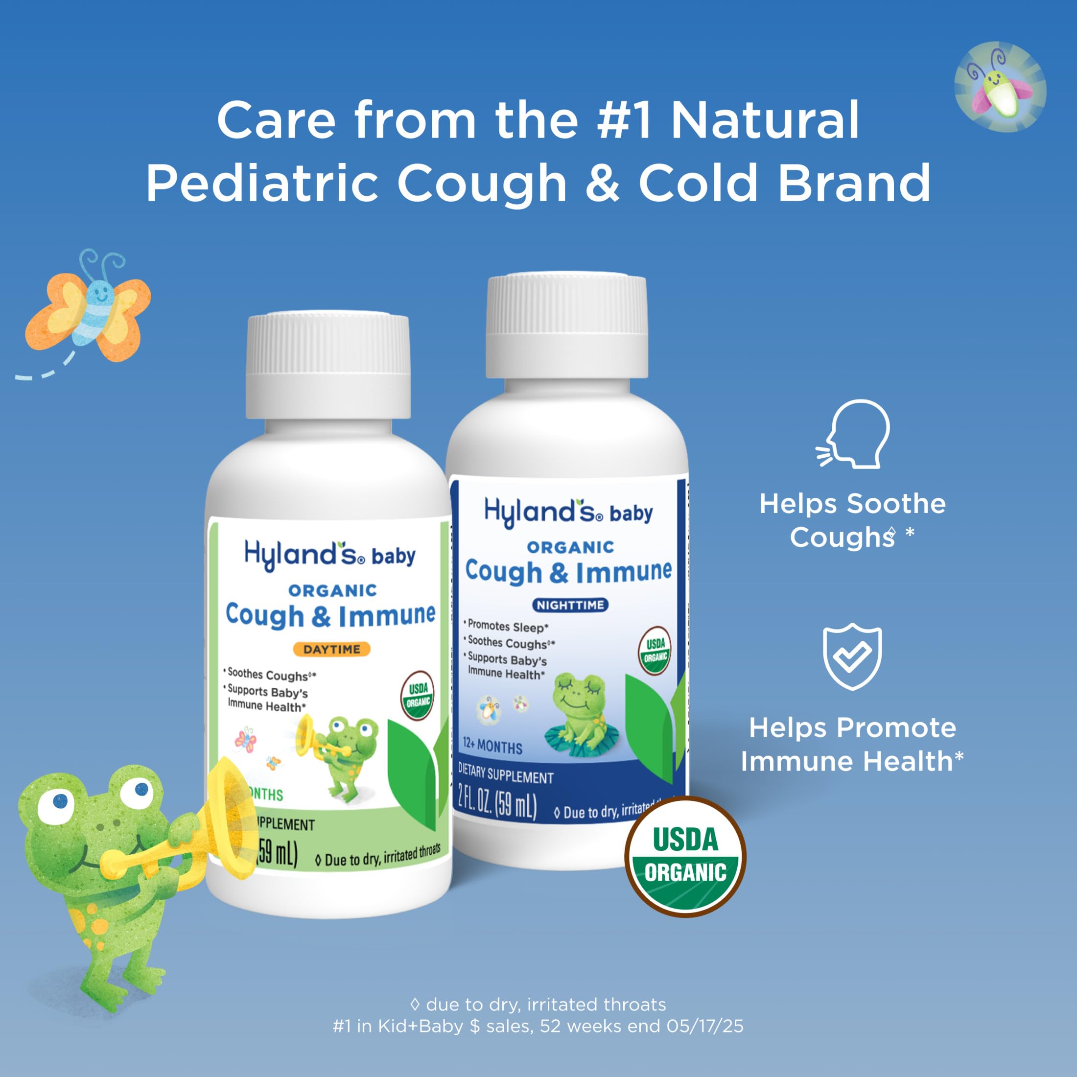 Hyland's Baby Organic Cough Syrup and Immune Support Day and Night Combo Pack, Eases Coughs, Supports Immunity, Promotes Sleep, Two 2 Fl Oz. Bottles (4 fl oz)