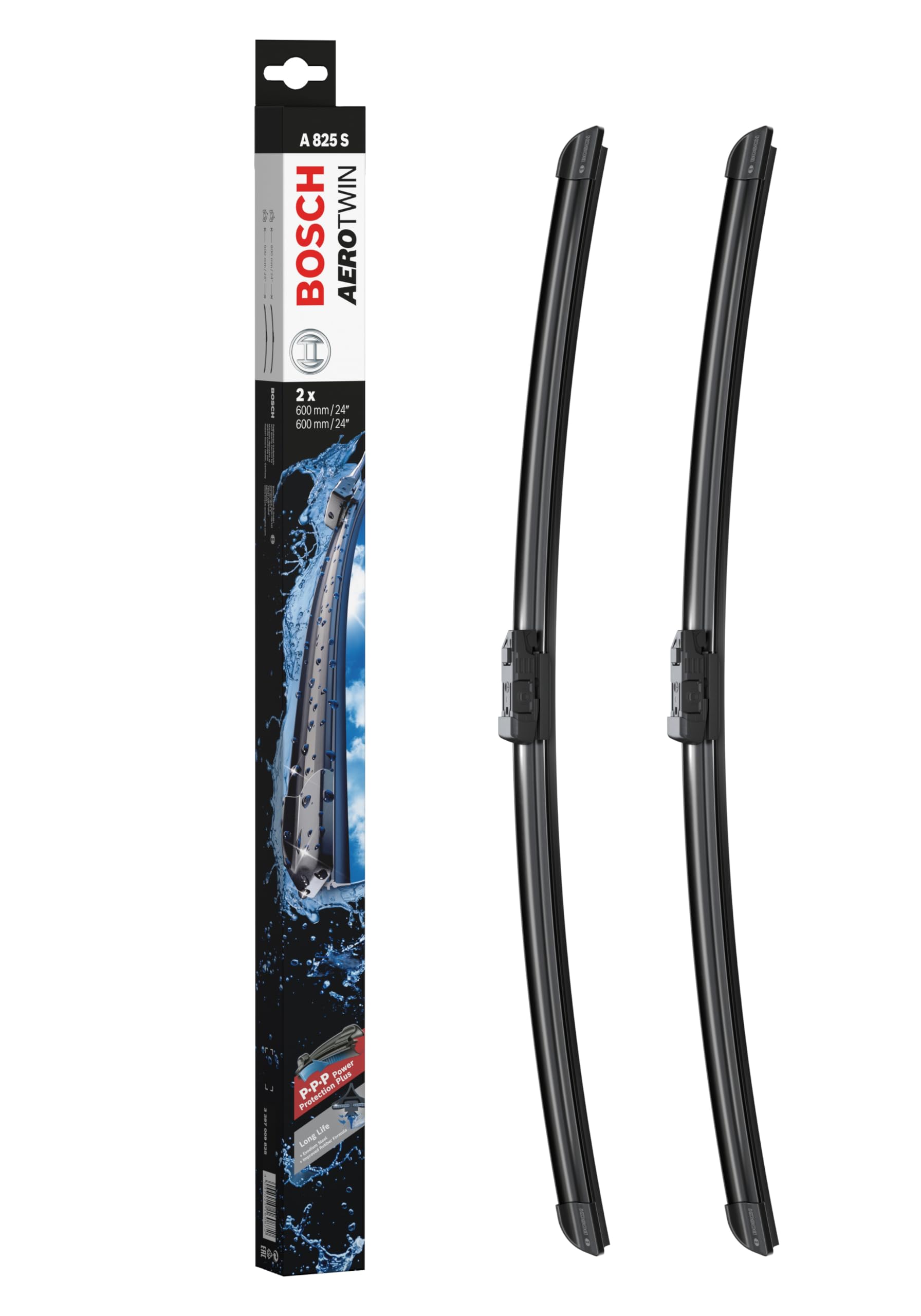 Bosch Wiper Blade Aerotwin A825S, Length: 600mm/600mm – Set of Front Wiper Blades - Only for Left-Hand Drive (EU)