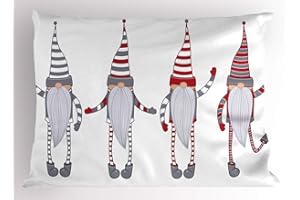 Lunarable Gnome Pillow Sham, Cartoon Style with Long Striped Hats and Beards, Decorative Standard Size Printed Pillowcase, 26" X 20", Purpleblue Vermilion
