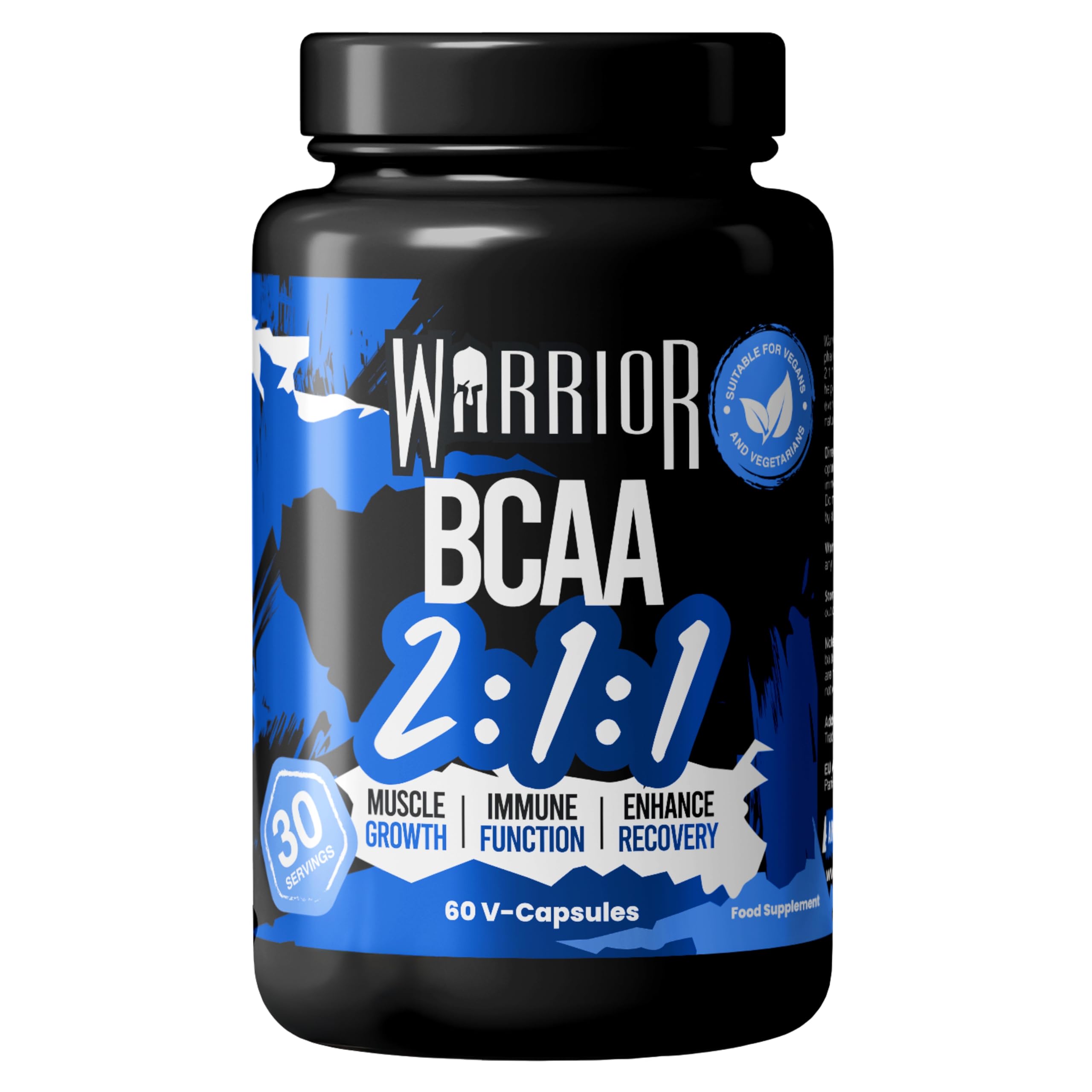 Warrior BCAA Capsules – Branched-Chain Amino Acid Supplements, 2:1:1 Ratio (Leucine, Isoleucine, Valine) – for Pre Workout & Post Workout Muscle Recovery, Gym Supplements for Men & Women – 60 Tablets