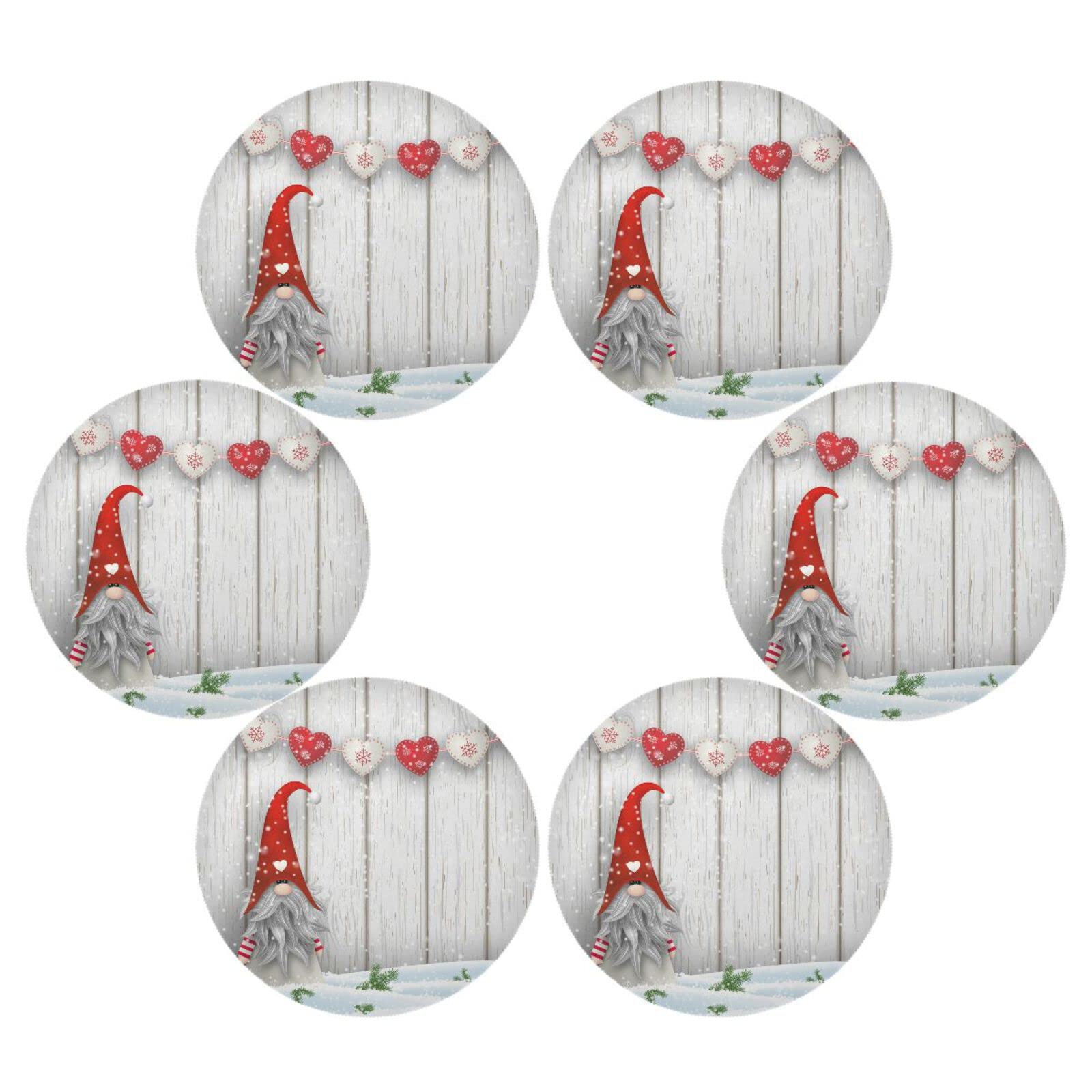 Christmas Placemats Christmas Gnome Round Placemats Set of 6 for Kitchen Table Washable Kitchen Table Mats Place mats