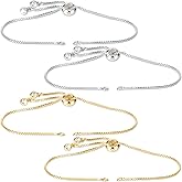 Joez Wonderful 4pcs Adjustable Slider Bracelet for Jewelry Making, Plated Charm Bracelet Extender Chains with Rhinestones Ends for Women DIY Bracelet Jewelry Craft Supplies (2pcs Gold+2pcs Silver)
