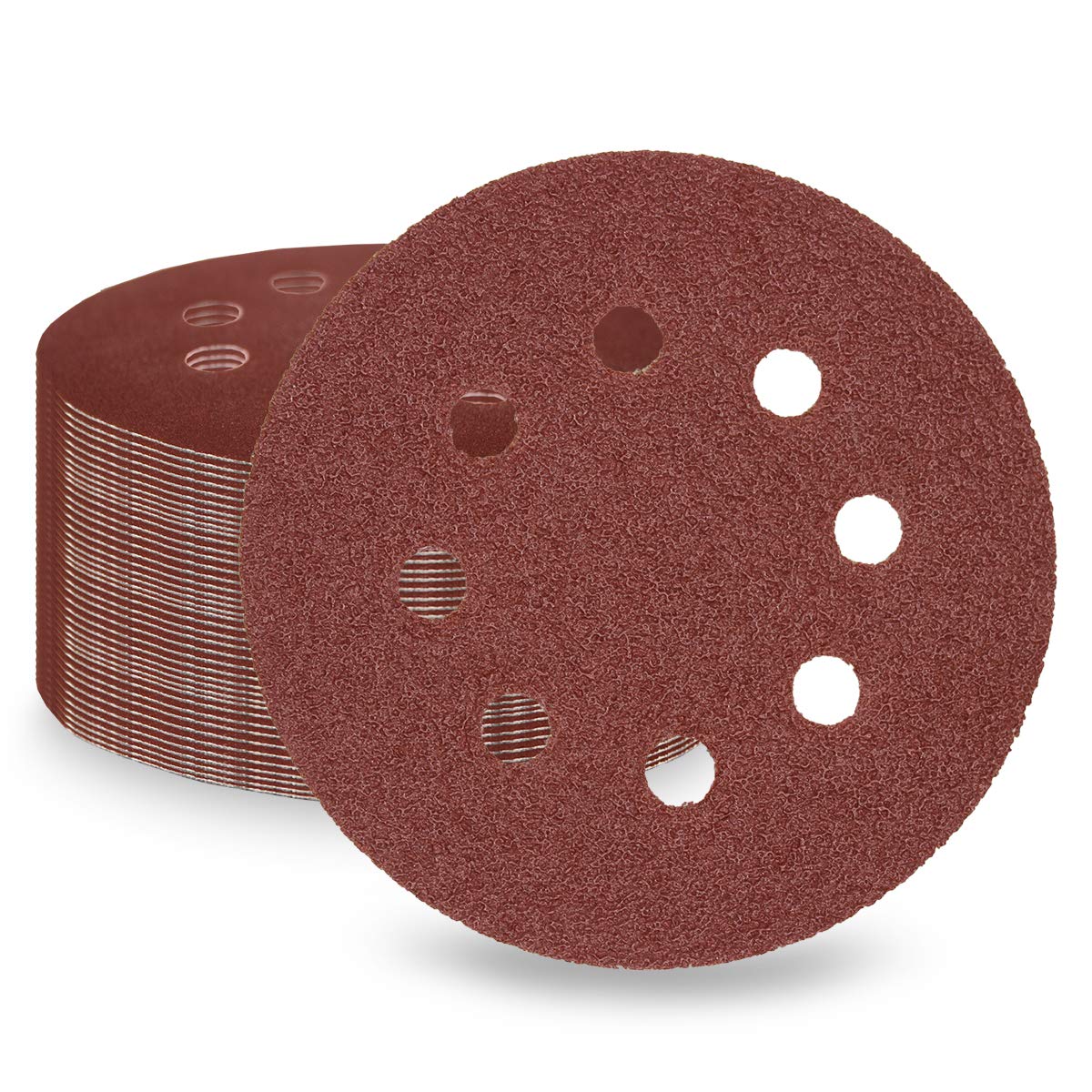 LESNIC 40 Grit Sanding Discs 50 pcs, 125mm Sanding Sheets 5in 8 Holes Pads Hook and Loop for Orbit Orbital Sander and All Oscillating Tools — image 1