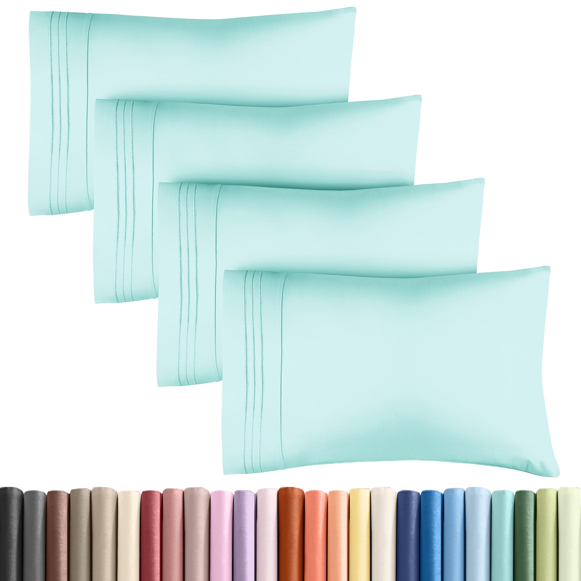 Photo 1 of King Pillow Cases Set of 4 - Ultra Soft Hotel Quality Pillowcase Covers - Comfy, Cozy & Wrinkle Free - Shrinkage, Stain and Fade Resistant - Machine Washable Pillow Protectors - 4 Piece Set - Spa Blue