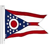 G128 Ohio OH State Flag | 3x5 Ft | LiteWeave Pro Series Printed 150D Polyester | Indoor/Outdoor, Vibrant Colors, Brass Grommets, Thicker and More Durable Than 100D 75D Polyester