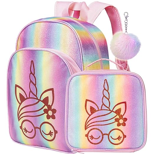 Unicorn Backpack and Lunch Box for Girls, Little Girls Preschool