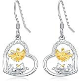 SIMONLY Heart Animal Earrings 925 Sterling Silver Fox/Rat//Frog/Axolotl/Cat Sunflower Dangle Earrings Sunflower Jewelry for Women Christmas Mother Day Gift