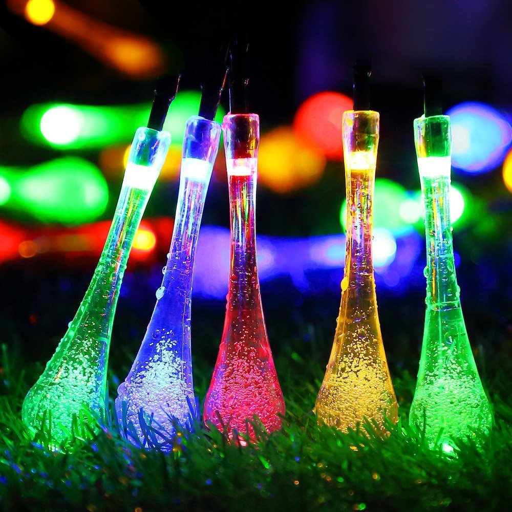 Solar String Lights,30 LED Christmas lights water drop, waterproof solar powered fairy lights garden decrotion,8 Modes twinkling outdoor or indoor lights (Colorful)